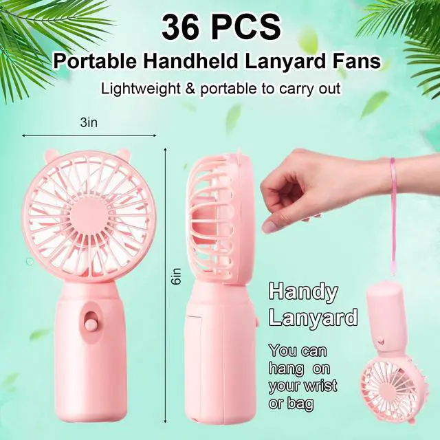 Alt view image 2 of 7 - 36 Pcs Mini Portable Fans Bulk Handheld Battery Operated Fan with Lanyard Lightweight Personal Fans for Summer Wedding Birthday Party School Office Cooling Gift (Pink Blue White Green)