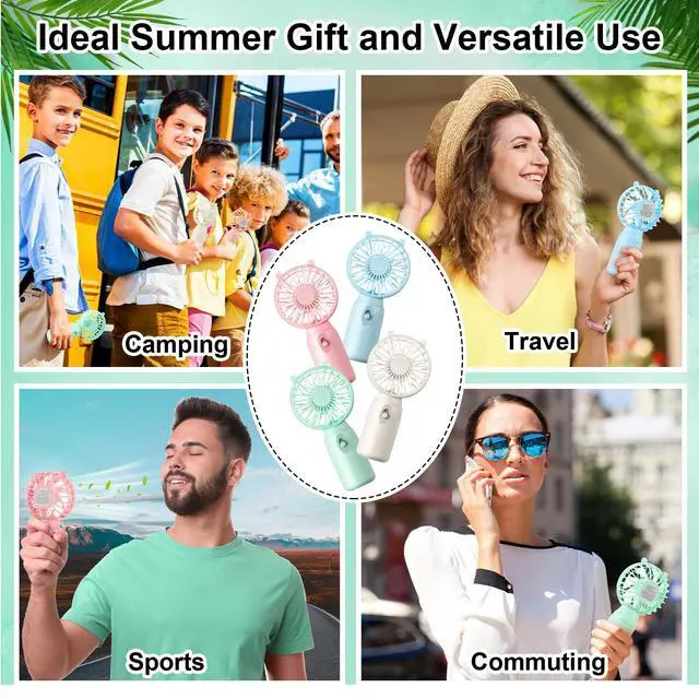 Alt view image 7 of 7 - 36 Pcs Mini Portable Fans Bulk Handheld Battery Operated Fan with Lanyard Lightweight Personal Fans for Summer Wedding Birthday Party School Office Cooling Gift (Pink Blue White Green)