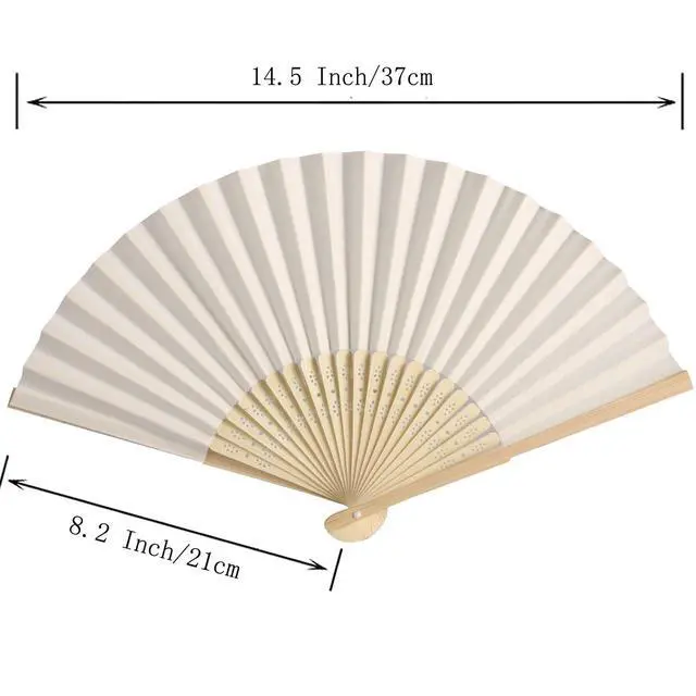 Alt view image 2 of 6 - 50pcs Paper Hand Fan with Organza Bags Bamboo Handheld Folding Fans DIY Decorative Wedding Party Favors (Cream)