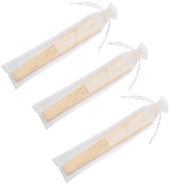 Alt view image 4 of 6 - 50pcs Paper Hand Fan with Organza Bags Bamboo Handheld Folding Fans DIY Decorative Wedding Party Favors (Cream)
