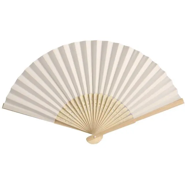 Alt view image 5 of 6 - 50pcs Paper Hand Fan with Organza Bags Bamboo Handheld Folding Fans DIY Decorative Wedding Party Favors (Cream)