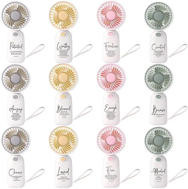 Main image of 12 Pcs Bible Verse Mini Handheld Fans, 4 Colors Portable Personal Fans with Lanyard for Men, VBS, Church Events, Faith Based Encouragement Gifts, Batteries Not Included