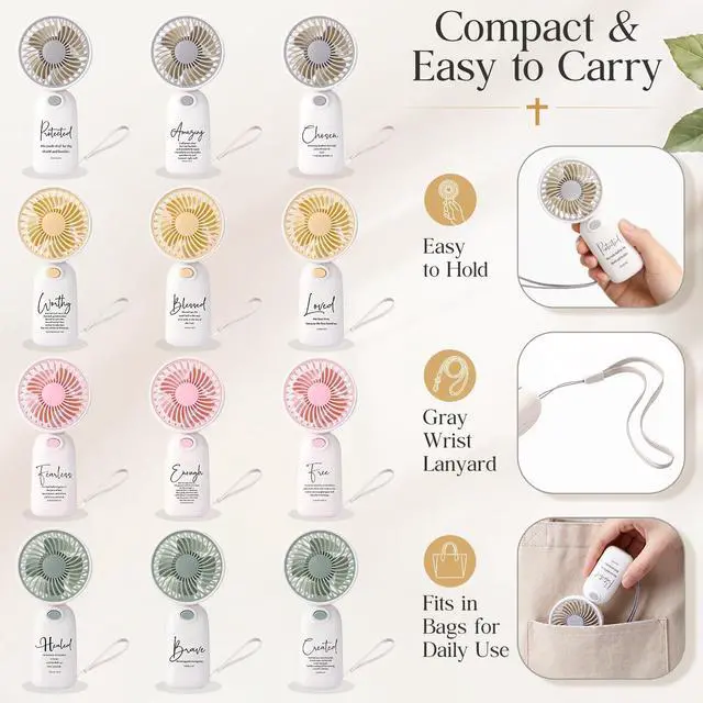 Alt view image 3 of 7 - 12 Pcs Bible Verse Mini Handheld Fans, 4 Colors Portable Personal Fans with Lanyard for Men, VBS, Church Events, Faith Based Encouragement Gifts, Batteries Not Included