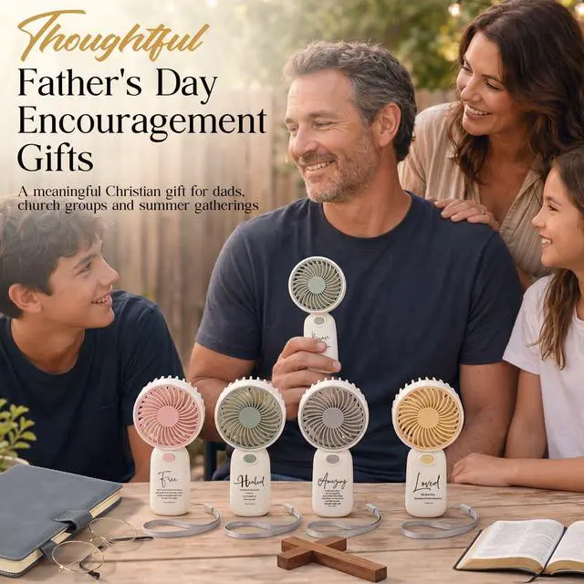 Alt view image 7 of 7 - 12 Pcs Bible Verse Mini Handheld Fans, 4 Colors Portable Personal Fans with Lanyard for Men, VBS, Church Events, Faith Based Encouragement Gifts, Batteries Not Included