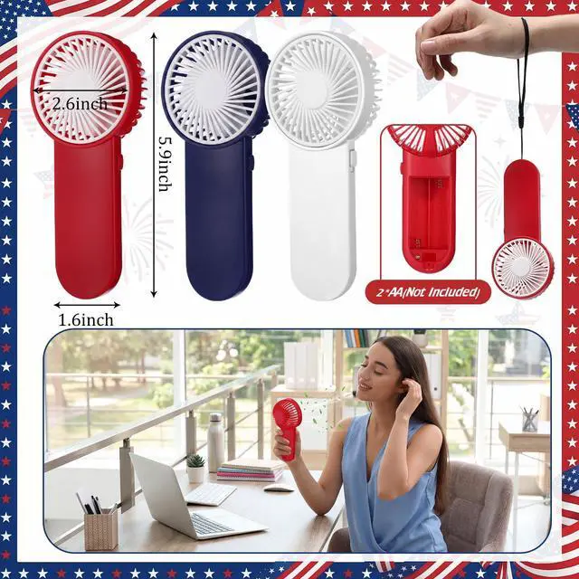 Alt view image 3 of 6 - 6 Pcs Small Personal Portable Fan Mini Handheld Bulk 1 Speed Electric Cute Battery Powered for Neck Lash Makeup Women Men Travel Camping Indoor Outdoor Summer (White,Red,Blue)