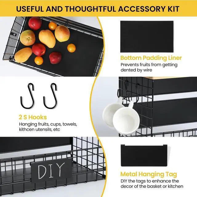 Alt view image 3 of 7 - 1 SET Strong Magnetic Shelf Basket for Fridge with Tag & Bamboo Top, XXL Large Magnetic Spice Rack Shelves for Side of Refrigerator, Kitchen Pantry Storage Organizer for Food Fruit Veg