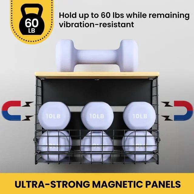 Alt view image 7 of 7 - 1 SET Strong Magnetic Shelf Basket for Fridge with Tag & Bamboo Top, XXL Large Magnetic Spice Rack Shelves for Side of Refrigerator, Kitchen Pantry Storage Organizer for Food Fruit Veg