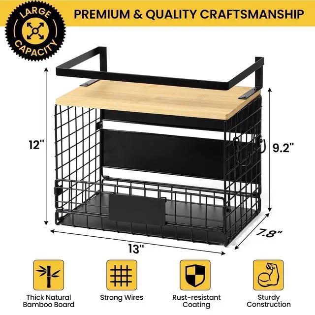 Alt view image 2 of 7 - 1 SET Strong Magnetic Shelf Basket for Fridge with Tag & Bamboo Top, XXL Large Magnetic Spice Rack Shelves for Side of Refrigerator, Kitchen Pantry Storage Organizer for Food Fruit Veg