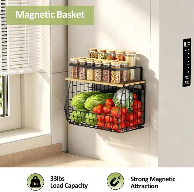 Alt view image 2 of 7 - Magnetic Shelf for Fridge: Fruit Potato and Onion Storage Bin - Magnetic Spice Rack for Refrigerator & Kitchen Counter - Pantry Organizers and Storage
