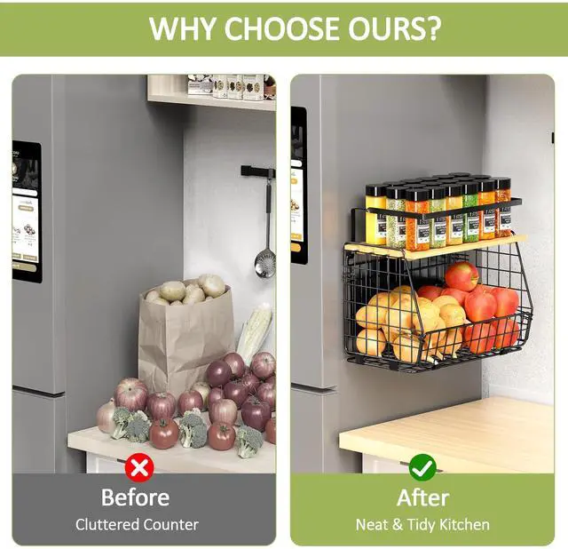 Alt view image 4 of 7 - Magnetic Shelf for Fridge: Fruit Potato and Onion Storage Bin - Magnetic Spice Rack for Refrigerator & Kitchen Counter - Pantry Organizers and Storage