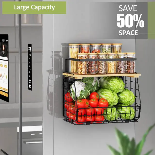 Alt view image 3 of 7 - Magnetic Shelf for Fridge with Lid: 2 Pack Fruit Potato and Onion Storage Bin - Magnetic Spice Rack for Refrigerator & Kitchen Counter - Pantry Organizers and Storage