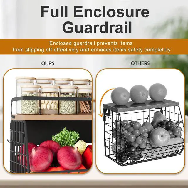 Alt view image 2 of 7 - Magnetic Shelf for Fridge,Hanging Wall Basket for Potato Onion Fruit and Vegetable Storage Bins,Large Produce Container Magnetic Spice Rack for Refrigerator Kitchen Counter Pantry,Black