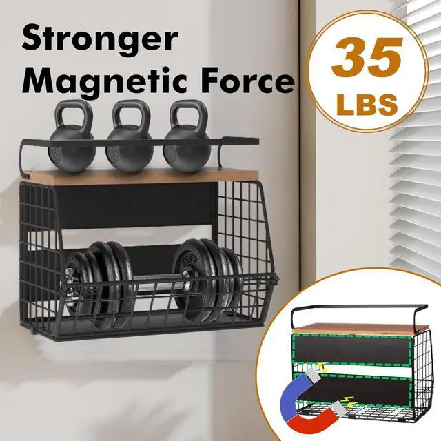 Alt view image 4 of 7 - Magnetic Shelf for Fridge,Hanging Wall Basket for Potato Onion Fruit and Vegetable Storage Bins,Large Produce Container Magnetic Spice Rack for Refrigerator Kitchen Counter Pantry,Black