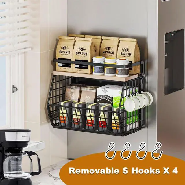 Alt view image 5 of 7 - Magnetic Shelf for Fridge,Hanging Wall Basket for Potato Onion Fruit and Vegetable Storage Bins,Large Produce Container Magnetic Spice Rack for Refrigerator Kitchen Counter Pantry,Black