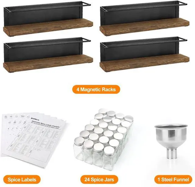 Alt view image 2 of 6 - Magnetic Spice Rack with 24 Jars, 216 Labels, 1 Steel Funnel for RefrigeratorMicrowave Oven - Full Set of Spice Organizer