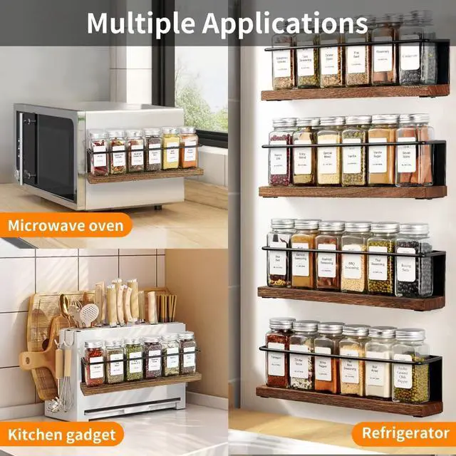 Alt view image 6 of 6 - Magnetic Spice Rack with 24 Jars, 216 Labels, 1 Steel Funnel for RefrigeratorMicrowave Oven - Full Set of Spice Organizer