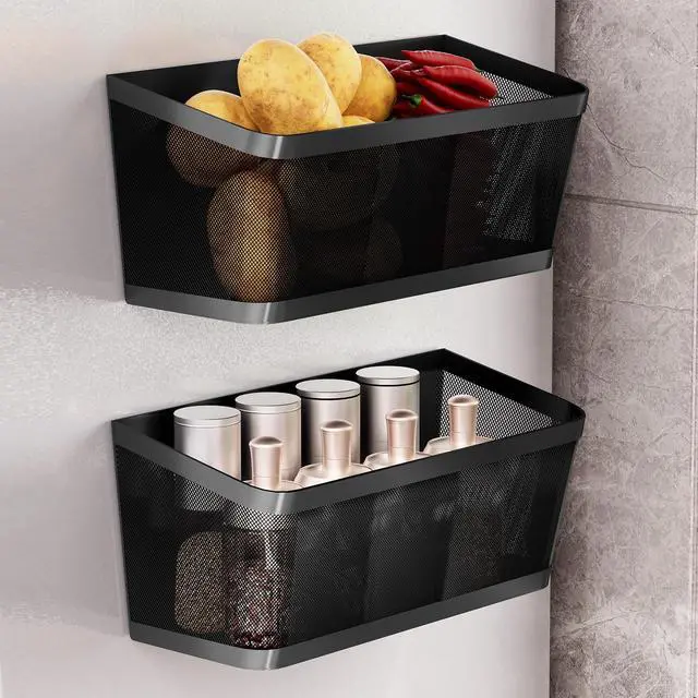 Main image of 2Pcs Magnetic Spice Rack for Fridge Magnet Hanging Basket Holder for Seasonings Fruit Vegetables Coffee Beans Magnetic Organizer Shelf, Kitchen Refrigerator Organizers