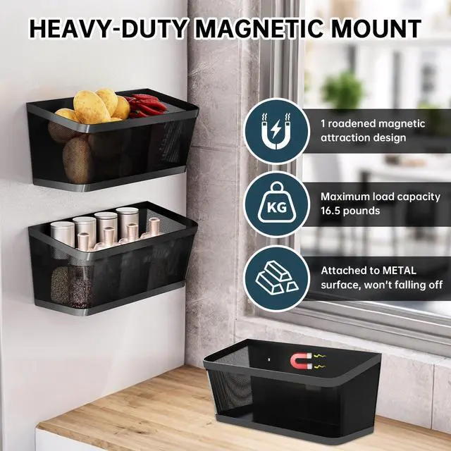 Alt view image 2 of 7 - 2Pcs Magnetic Spice Rack for Fridge Magnet Hanging Basket Holder for Seasonings Fruit Vegetables Coffee Beans Magnetic Organizer Shelf, Kitchen Refrigerator Organizers