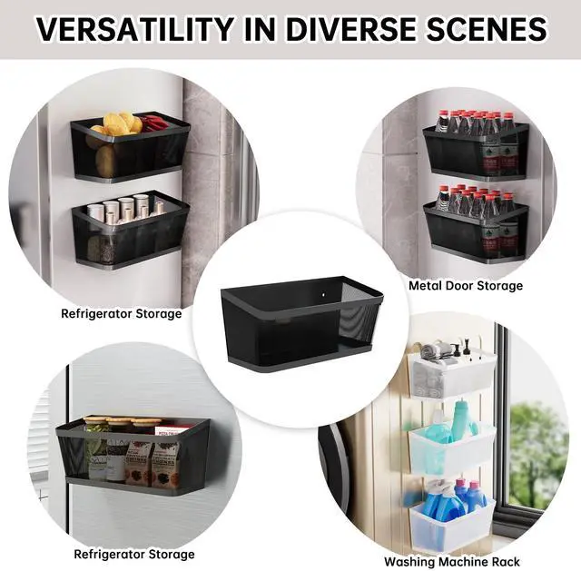 Alt view image 4 of 7 - 2Pcs Magnetic Spice Rack for Fridge Magnet Hanging Basket Holder for Seasonings Fruit Vegetables Coffee Beans Magnetic Organizer Shelf, Kitchen Refrigerator Organizers