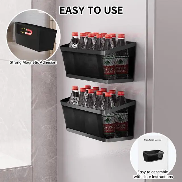 Alt view image 6 of 7 - 2Pcs Magnetic Spice Rack for Fridge Magnet Hanging Basket Holder for Seasonings Fruit Vegetables Coffee Beans Magnetic Organizer Shelf, Kitchen Refrigerator Organizers