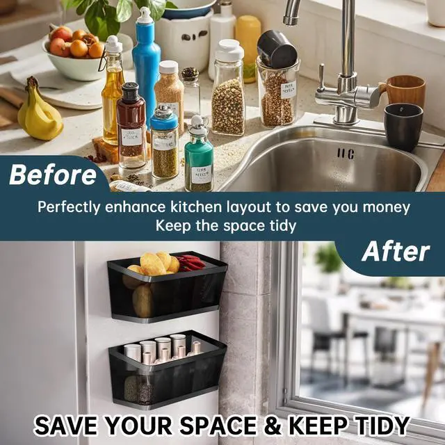 Alt view image 7 of 7 - 2Pcs Magnetic Spice Rack for Fridge Magnet Hanging Basket Holder for Seasonings Fruit Vegetables Coffee Beans Magnetic Organizer Shelf, Kitchen Refrigerator Organizers