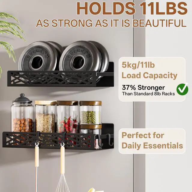 Alt view image 3 of 7 - 4 Pack Magnetic Spice Rack for Refrigerator, Heavy Duty Metal Magnetic Fridge Spice Rack Organizer with 4 Hooks, No Drilling Rustproof Spice Storage for Kitchen Organization,11LB Load Capacity
