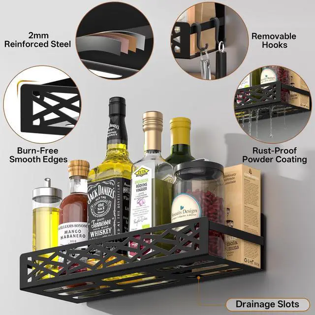 Alt view image 5 of 7 - 4 Pack Magnetic Spice Rack for Refrigerator, Heavy Duty Metal Magnetic Fridge Spice Rack Organizer with 4 Hooks, No Drilling Rustproof Spice Storage for Kitchen Organization,11LB Load Capacity