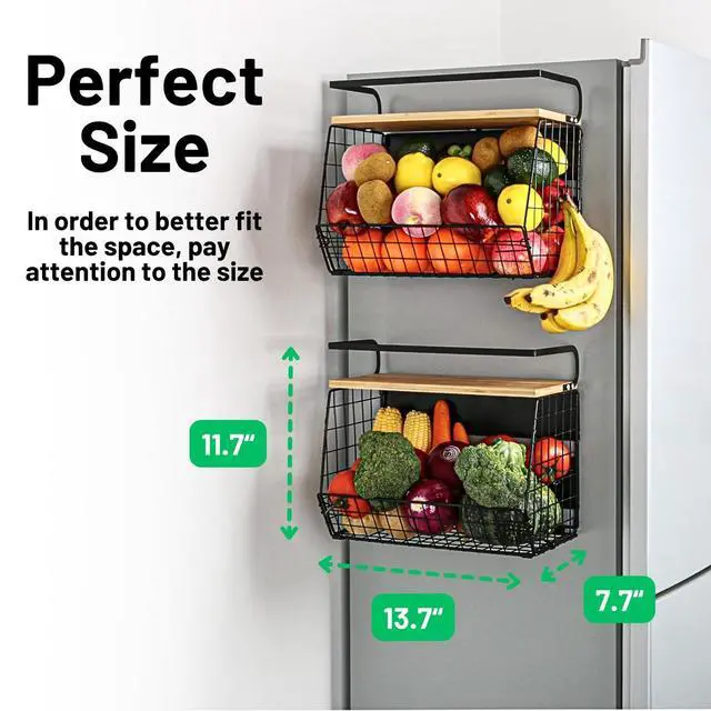 Alt view image 5 of 7 - Magnetic Shelf for Fridge with Wood Lid, Fruit Potato and Onion Storage Bins, Pantry Organizers & Storage, Large Container Magnetic Spice Rack for Refrigerator, Kitchen Counter, Cabinet