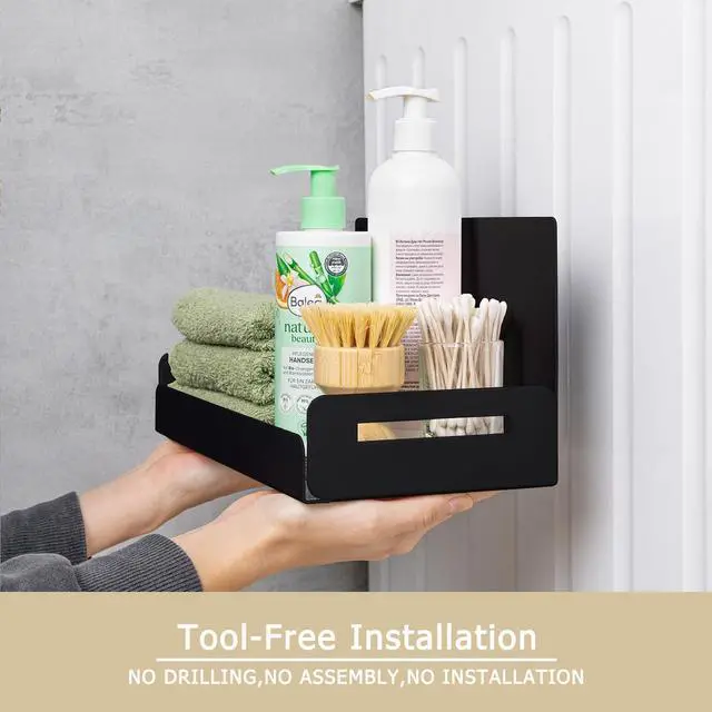 Alt view image 3 of 7 - 2-Pack Magnetic Spice Rack for Refrigerator - Heavy-Duty 20LB Capacity - Strong Magnetic Shelves for Classroom Whiteboards and Garage Tools, Kitchen Organizer for Utensils, Black