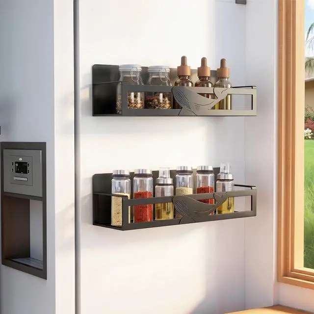 Main image of Magnetic Spice Rack for Refrigerator, 2 Pack Metal Magnetic Shelf Organizer for Fridge Side, Strong Spice Storage Rack for Kitchen, Black