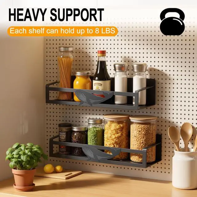 Alt view image 4 of 7 - Magnetic Spice Rack for Refrigerator, 2 Pack Metal Magnetic Shelf Organizer for Fridge Side, Strong Spice Storage Rack for Kitchen, Black