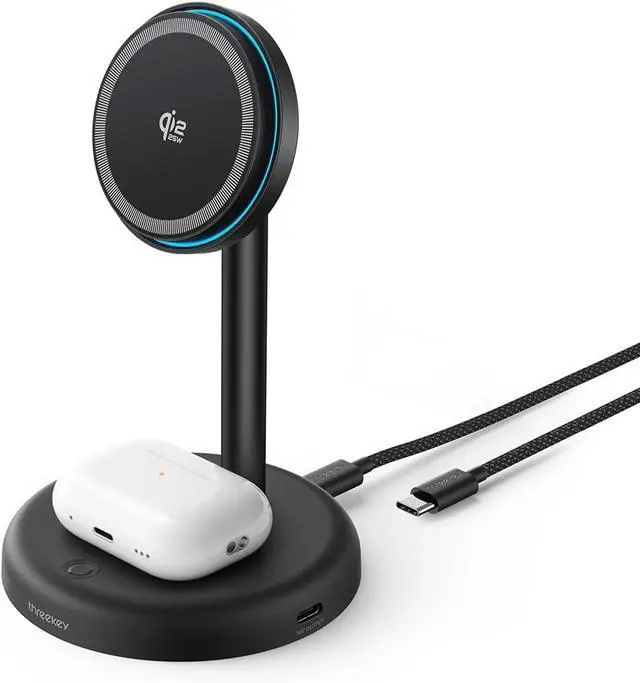 Main image of 25W Wireless Charger Stand: Qi2.2 Certified 2-in-1 Fast Charging Station for Apple with Cooling Fan - for iPhone 17/16/15/14/13/12 & AirPods Nightstand, Office, Desk (No Adapter)