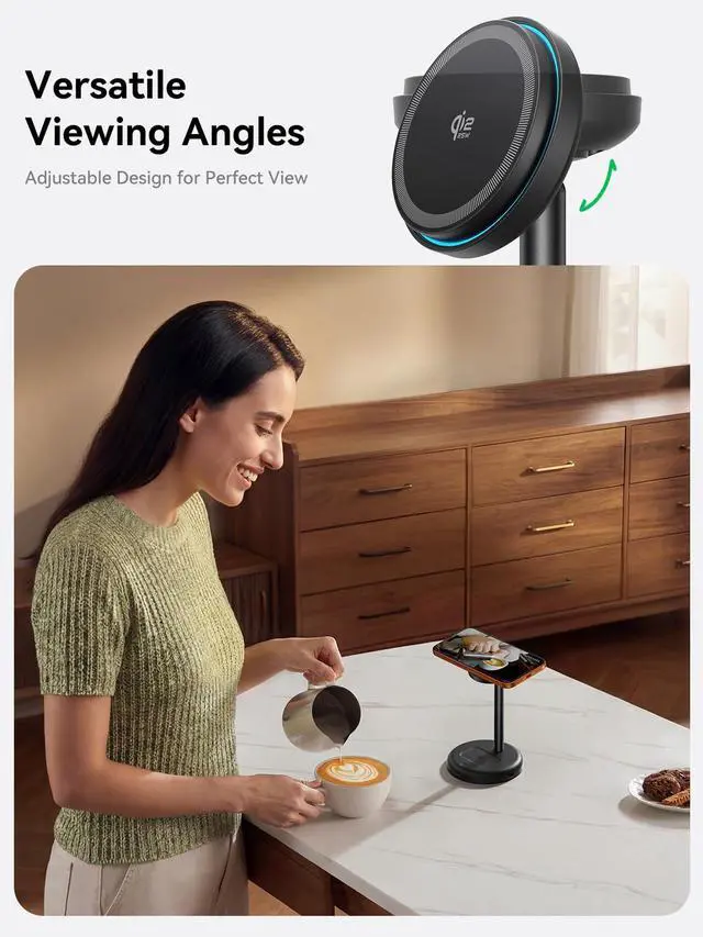 Alt view image 7 of 7 - 25W Wireless Charger Stand: Qi2.2 Certified 2-in-1 Fast Charging Station for Apple with Cooling Fan - for iPhone 17/16/15/14/13/12 & AirPods Nightstand, Office, Desk (No Adapter)