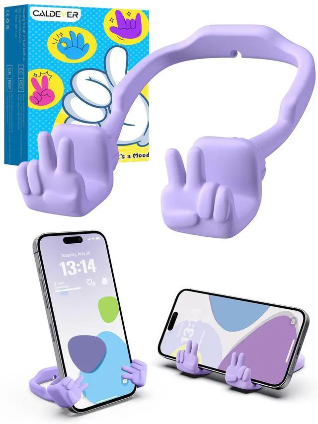 Main image of Stocking Stuffers for Teens Girls Boys Kids Cell Phone Stand: Upgrade Adjustable Peace Sign Thumbs Lazy Phone Holder for Desk Cool Gadgets for iPhone Birthday Gifts for Teenager Adults (Purple)