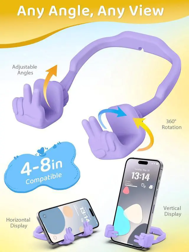 Alt view image 2 of 6 - Stocking Stuffers for Teens Girls Boys Kids Cell Phone Stand: Upgrade Adjustable Peace Sign Thumbs Lazy Phone Holder for Desk Cool Gadgets for iPhone Birthday Gifts for Teenager Adults (Purple)