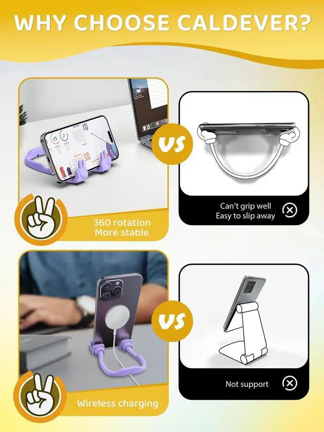 Alt view image 5 of 6 - Stocking Stuffers for Teens Girls Boys Kids Cell Phone Stand: Upgrade Adjustable Peace Sign Thumbs Lazy Phone Holder for Desk Cool Gadgets for iPhone Birthday Gifts for Teenager Adults (Purple)