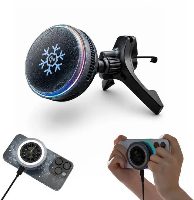 Main image of Qi2 15W Magnetic Wireless Car Mount Charger, MagSafe Compatible Air Vent Phone Holder with Peltier Cooling for iPhone 16/15/14/13, Galaxy S26,S25 Detachable Car & Desk Charger (Black)