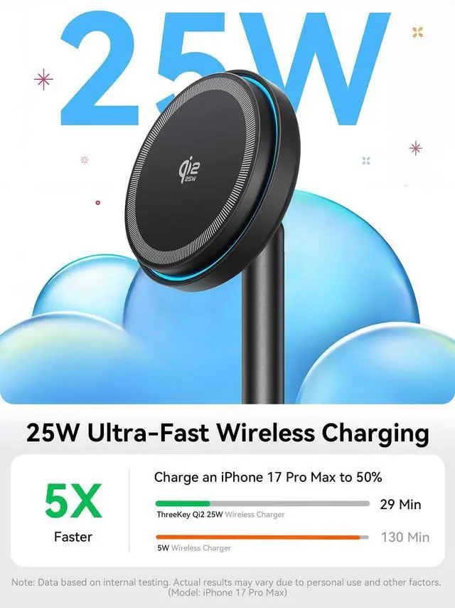 Alt view image 2 of 7 - Qi2 Certified 25W Magnetic Charging Stand with Cooling Fan & LED Light, Fast Wireless Charger Station for iPhone 17-12 Series/Galaxy S26-S25Included 35W Adapter &5ft Cable