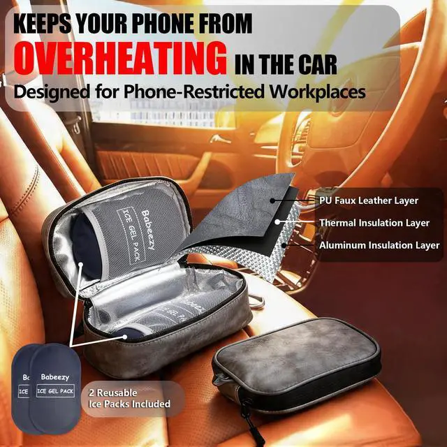 Alt view image 3 of 7 - Keep Your Phone Safe from Extreme Heat Car Phone Cooling Bag Includes 2 Reusable Ice Packs Fits All Phones (Grey)