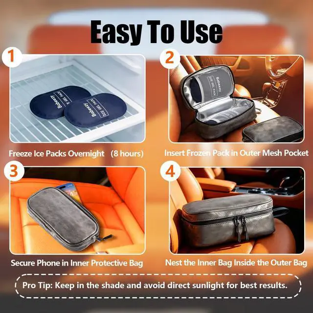 Alt view image 7 of 7 - Keep Your Phone Safe from Extreme Heat Car Phone Cooling Bag Includes 2 Reusable Ice Packs Fits All Phones (Grey)