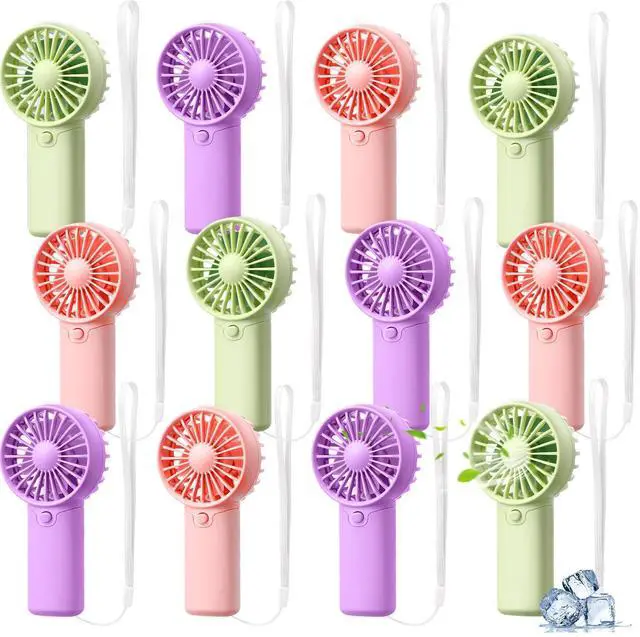 Main image of 12 Pcs Mini Portable Fan Handheld Battery Operated Portable Small Personal Fans for Summer Beach Indoor Outdoor Travel Cooling Gift (Pink,Purple,Green)