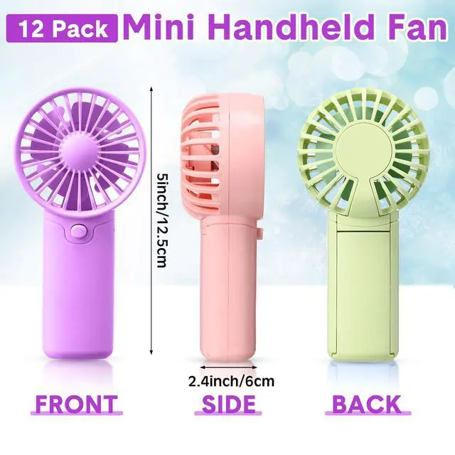 Alt view image 2 of 7 - 12 Pcs Mini Portable Fan Handheld Battery Operated Portable Small Personal Fans for Summer Beach Indoor Outdoor Travel Cooling Gift (Pink,Purple,Green)