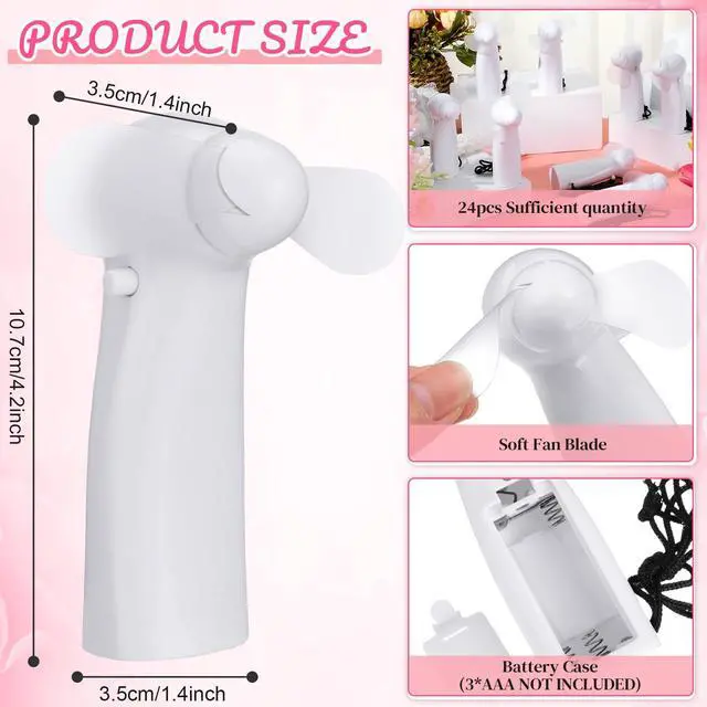 Alt view image 2 of 7 - 24 Pcs Mini Portable Fan Bulk Handheld Battery Operated Portable Small Personal Fans for Wedding Summer Travel Beach Outdoor Cooling Gift, Battery Not Include(White)