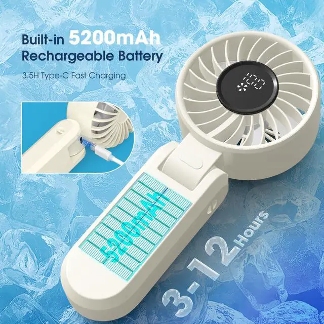Alt view image 4 of 7 - 5200mAhPortable Handheld Fans for Travel, High-Speed Motor, Rechargeable Hand Held Fan, 5 Speed,180°Foldable, Small Personal Fan,4-IN-1 Hand/Desk/Waist/Neck Fans,Summer Beach Travel Essentials