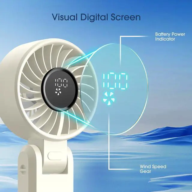 Alt view image 6 of 7 - 5200mAhPortable Handheld Fans for Travel, High-Speed Motor, Rechargeable Hand Held Fan, 5 Speed,180°Foldable, Small Personal Fan,4-IN-1 Hand/Desk/Waist/Neck Fans,Summer Beach Travel Essentials