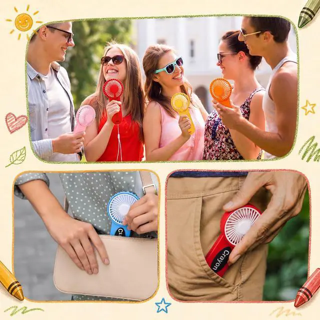Alt view image 5 of 7 - 24 Pcs Mini Handheld Fans Bulk Back to School Gifts Crayon Electric Portable Hand Held Fans Battery Powered for Outdoor Summer Travel Beach Cooling Gifts