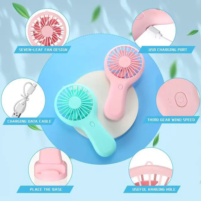 Alt view image 6 of 6 - 36 Pack Mini Powerful Handheld Fan Bulk 3 Speed USB Rechargeable Small Desk Fan Summer Gift for Wedding Beach Outdoor Women Eyelash (Stylish 4 Colors)