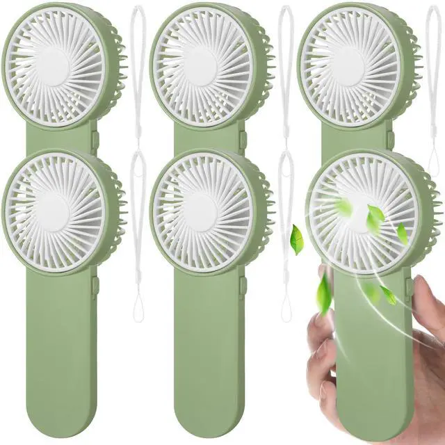 Main image of 6 Pcs Small Personal Portable Fan Mini Handheld Bulk 1 Speed Electric Cute Battery Powered for Neck Lash Makeup Women Men Travel Camping Indoor Outdoor Summer (Sage Green)