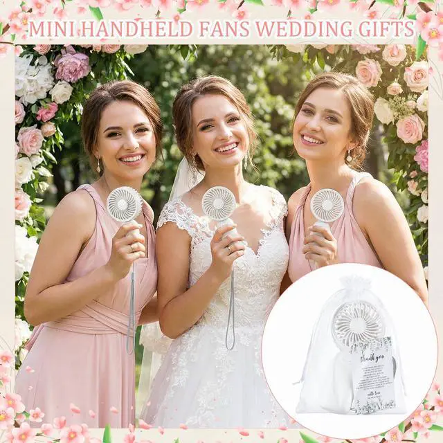 Alt view image 5 of 6 - 60 Set Wedding Favors for Guests Bulk Mini Handheld Fans Wedding Gifts for Guests Hostess Gifts for Couple Portable Personal Fan for Thank You Engagement Shower (White)