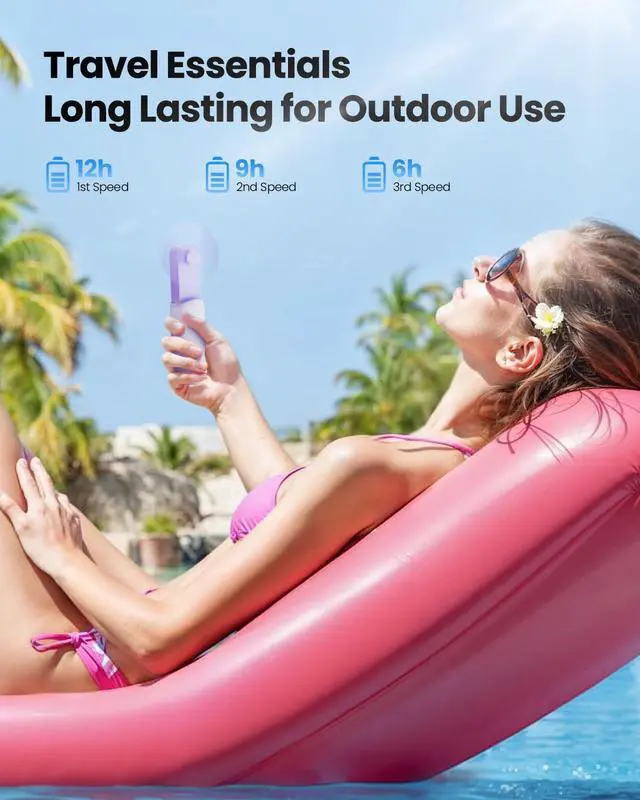 Alt view image 5 of 6 - Portable Handheld Fan, 3 Speed USB Rechargeable Small Hand Cute Clouds Mini Slide Fans, Lash Makeup Pocket Personal Beach/Travel Essentials Summer Cooling Gifts for Women Girls